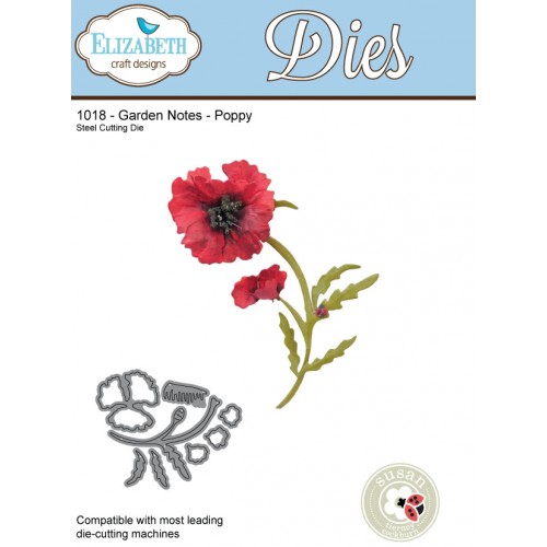Шаблон за рязане и релеф мак - Elizabeth Craft Designs Garden Notes - Poppy